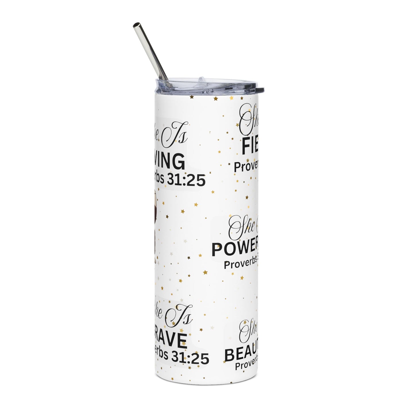 "She Is" Proverbs 31 Tumbler – Inspirational 20oz Skinny Tumbler for Women of Faith