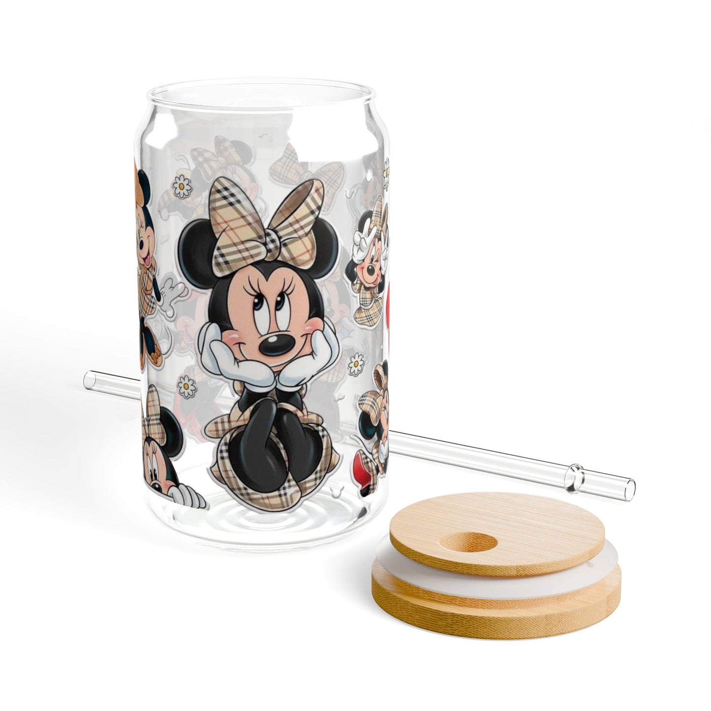 “Minnie Mouse Plaid Chic Glass Cup”