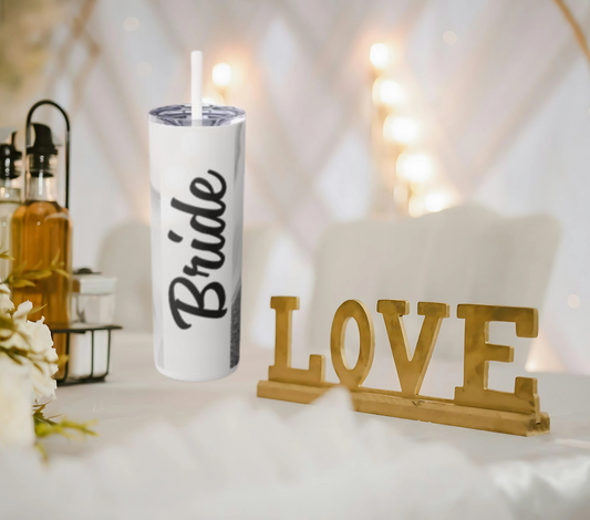 Bride Skinny Tumbler, 20oz - Silver Wedding Formal Bridal Gift, Drinkware, Bridal Party Favors, Bachelorette Gift, Wedding Anniversary Gifts