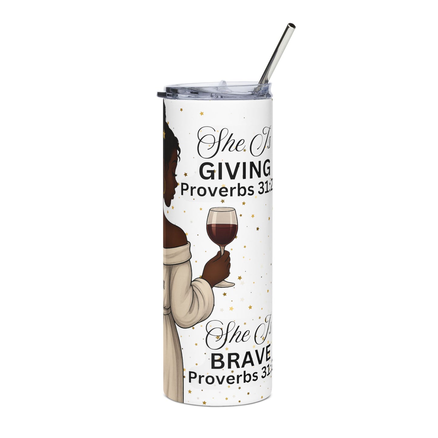 "She Is" Proverbs 31 Tumbler – Inspirational 20oz Skinny Tumbler for Women of Faith