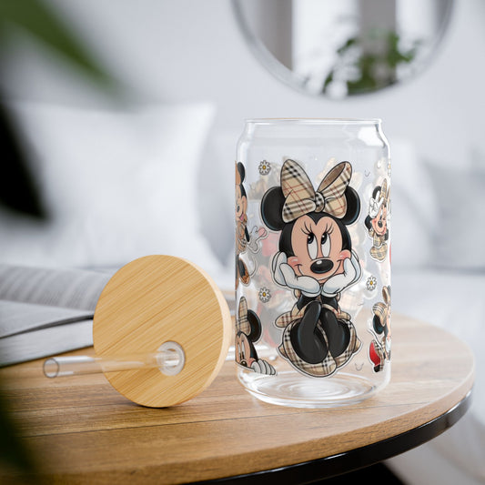 “Minnie Mouse Plaid Chic Glass Cup”